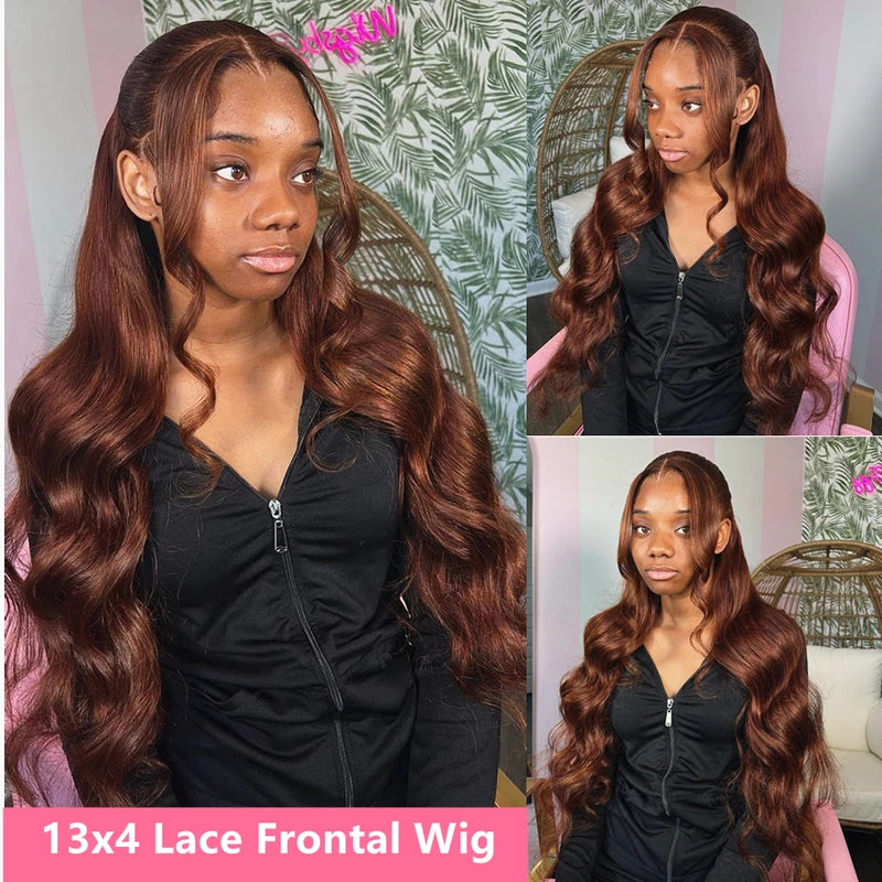 Body Wave Chocolate Brown Lace Front Wig Human Hair 13x6 HD Transparent Frontal 30 Inch