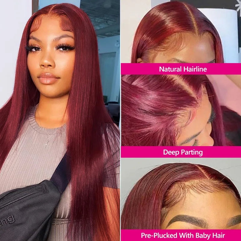Colored HD Lace Front Wig Human Hair 13x6 PrePlucked Straight 200% Density