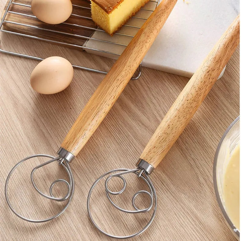 Stainless Steel Dough Whisk with Wooden Handle - 13 Inch Bread & Sourdough Mixer