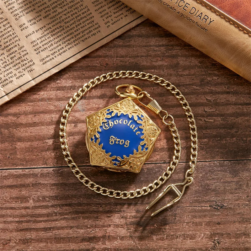 Personalized Fashion College Style Pentagonal Gold Blue Quartz Pendant Watch for Boys & Students