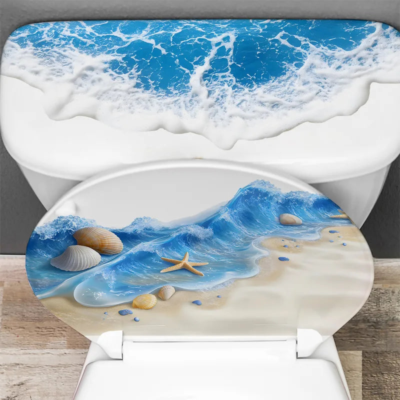 3D Ocean Wave Toilet Sticker - Waterproof Bathroom Wall Decal, Beach Seashore Decor