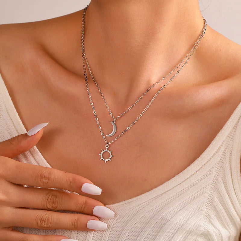 Sun Moon Necklace Set for Best Friends - Stainless Steel Friendship Jewelry