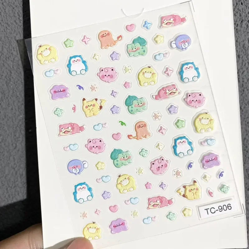 Pikachu Nail Stickers 5D Embossed Nail Art Decals for DIY Manicure & Phone Cases