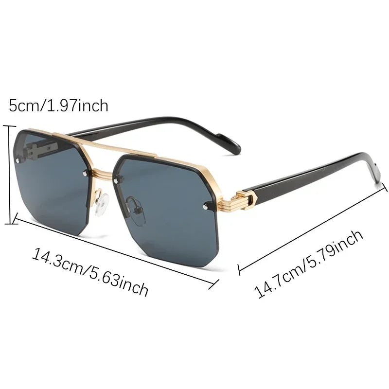 Oversized Semi-Rimless Sunglasses Men Fashion Vintage Gradient Casual Shades
