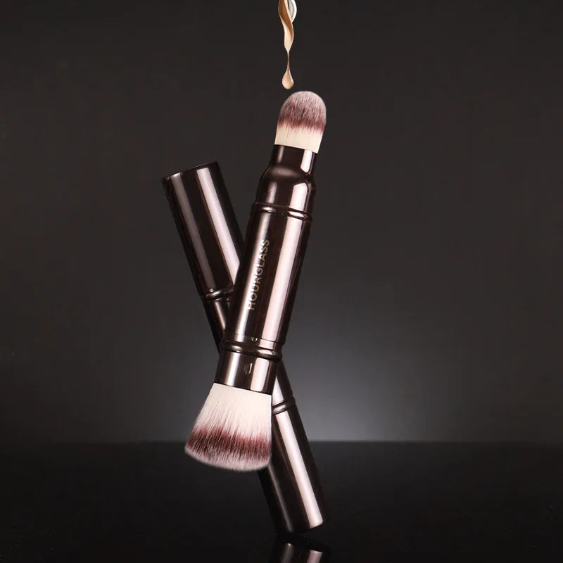 Double-Ended Makeup Brush Set - Foundation Powder Cosmetic Tool with Metal Handle and Case