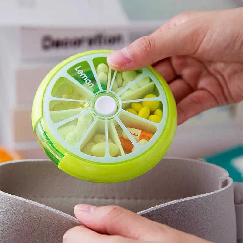 Round Medicine Storage Box 7-Grid Portable Weekly Organizer with Sealed Lid