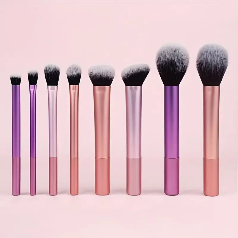 8-Piece Makeup Brush Set with Synthetic Hair - Foundation, Blush & Eye Brushes