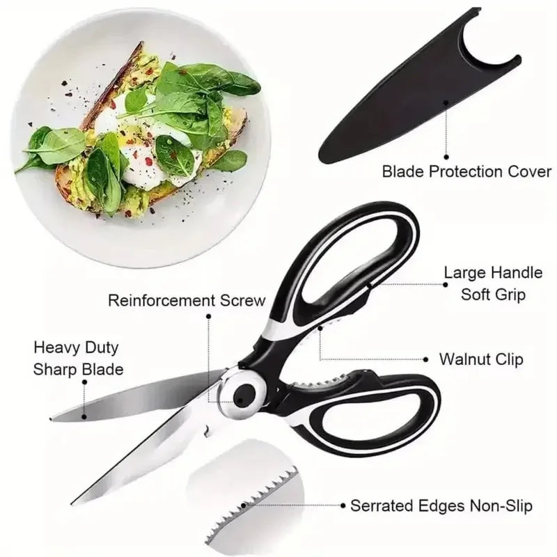 Heavy Duty Kitchen Scissors Stainless Steel Multipurpose Cutting Tool for Poultry Vegetables Bottle Opening Nuts