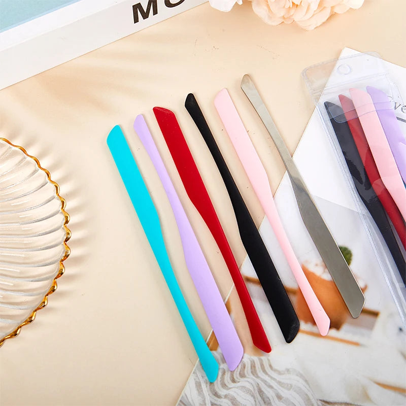 Cosmetic Makeup Spatula Set - Silicone & Stainless Steel Mixing Tools for Foundation Lipstick & Eyeshadow