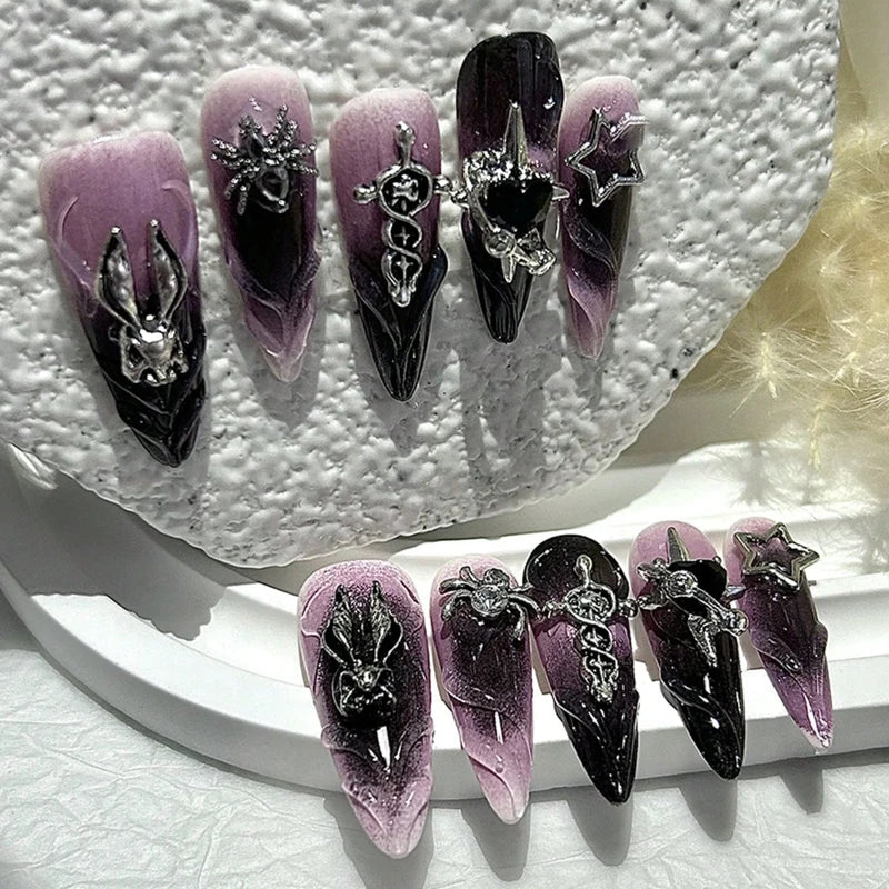 Y2K Halloween Fake Nails Set - 10 Pairs Detachable Press-On Nails for Spooky & Stylish Manicure