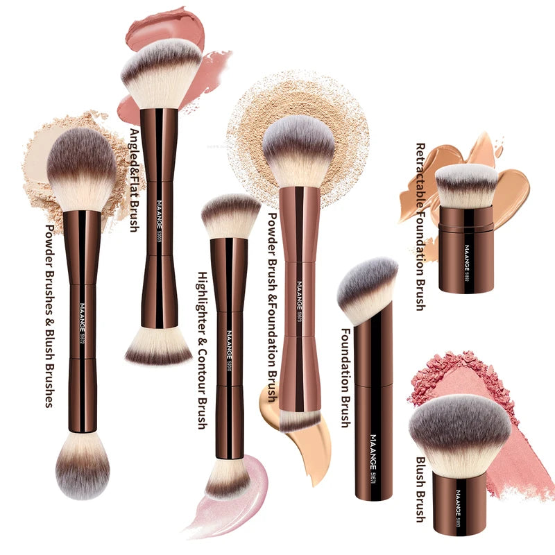 Double Head Makeup Brush for Foundation, Concealer, Blush & Bronzer - Soft Synthetic Fibers
