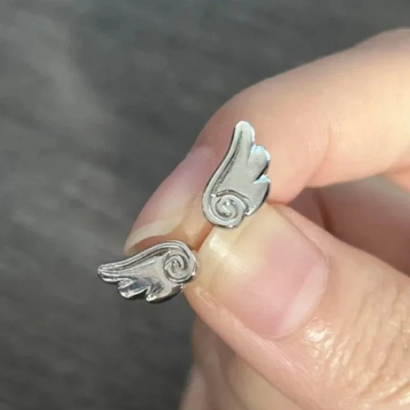 Angel Wings Earrings - Frosted Silver Studs for Women, Vintage Y2K Jewelry