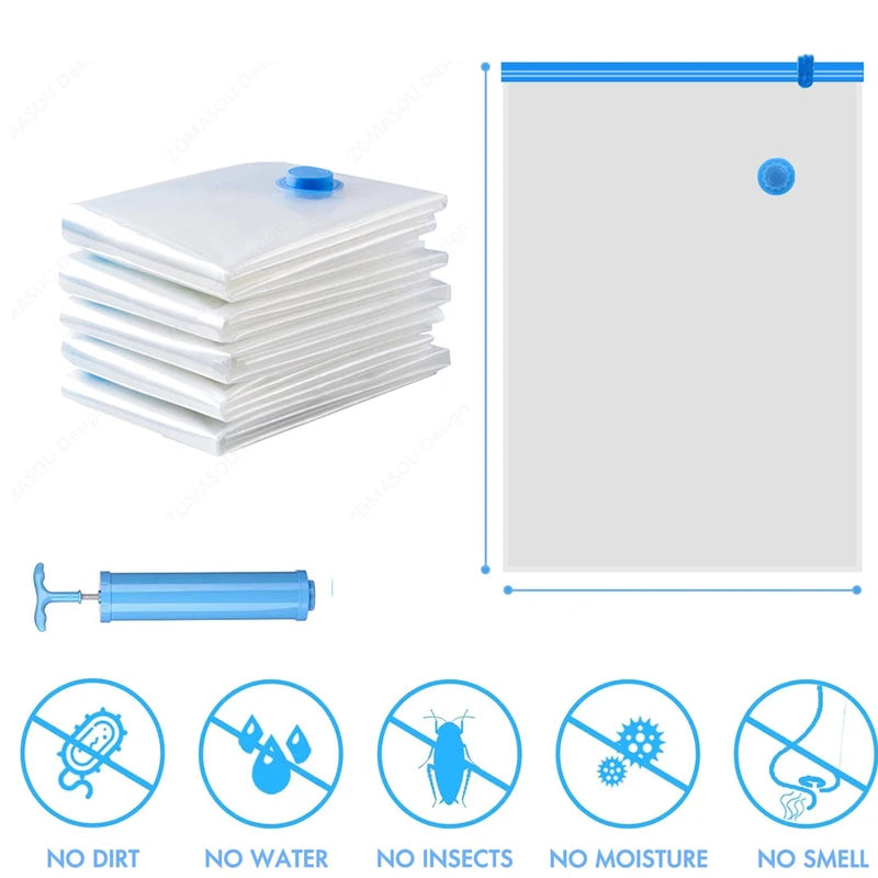 Reusable Vacuum Storage Bags with Hand Pump – Space Saving, Durable Organizers for Clothes & Travel