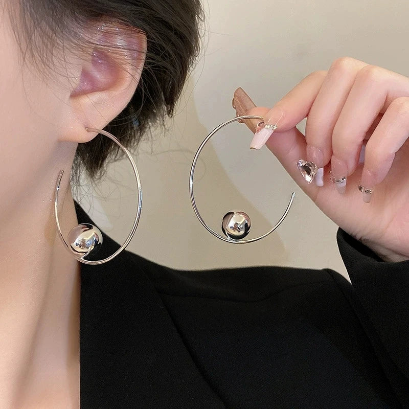 Round Drop Earrings for Women Large Circle Hoop Jewelry Gold Tone Gift