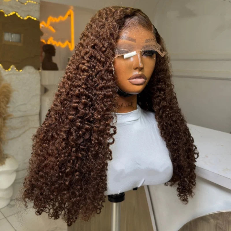 Short Curly Bob Wig 16 Inch Chocolate Brown HD Transparent Lace Frontal Deep Wave Pre-Plucked