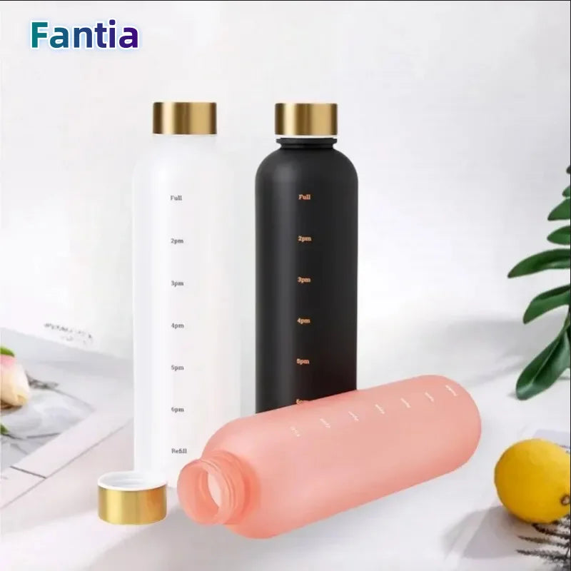 1L Reusable Water Bottle with Time Marker Leakproof BPA-Free Sports Travel
