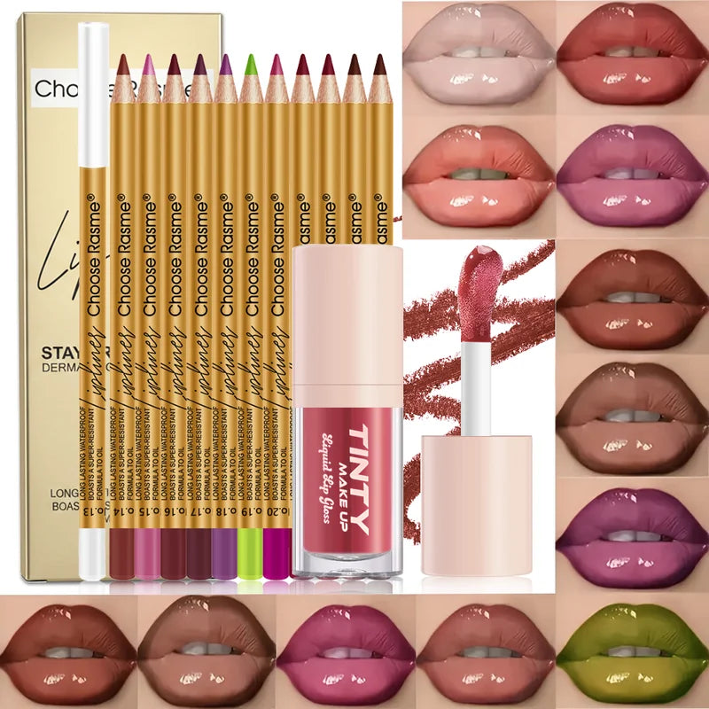 12-Piece Matte Lip Liner and Lip Gloss Set Waterproof Long Lasting Lip Makeup Kit