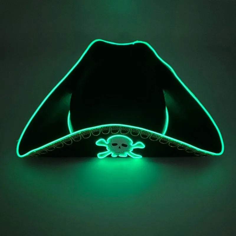 Luminous Pirate Hat Light Up Skull Pattern Cosplay Costume Accessory for Halloween Party