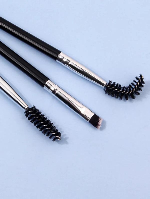 3Pcs Angled Eyebrow & Eyelash Makeup Brush Set - Professional Quality