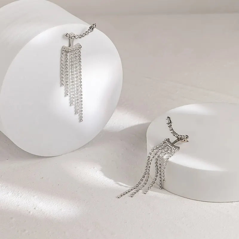 Luxury Rhinestone Drop Earrings with Tassels - Vintage Water Drop Design for Women