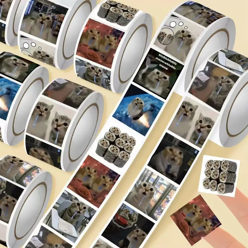 500Pcs Saliva Cat Meme Stickers - Funny Internet Cat Decals for Scrapbook & Crafts
