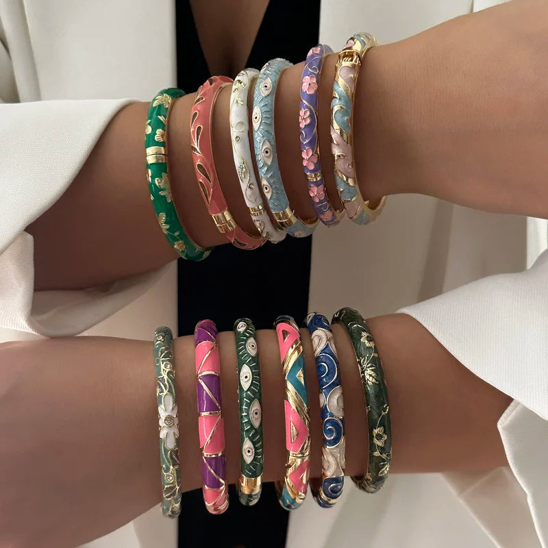 Colorful Enamel Flower Bracelet for Women Wedding Party Jewelry