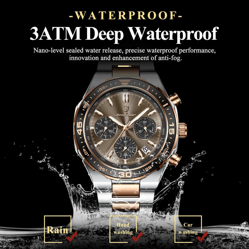 Men's Waterproof Luminous Quartz Sport Watch with Chronograph and Date
