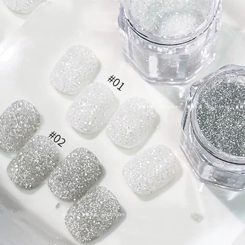 Sparkly White Sugar Nail Glitter Powder for DIY Christmas Manicure - Silver Reflective Decorative Dust