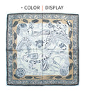 Luxury Silk Wool Botanical Print Square Scarf - Warm Retro Jewelry Design