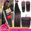 Brazilian Human Hair Bundles with Lace Closure - Straight 20-40 Inch Multiple Sizes