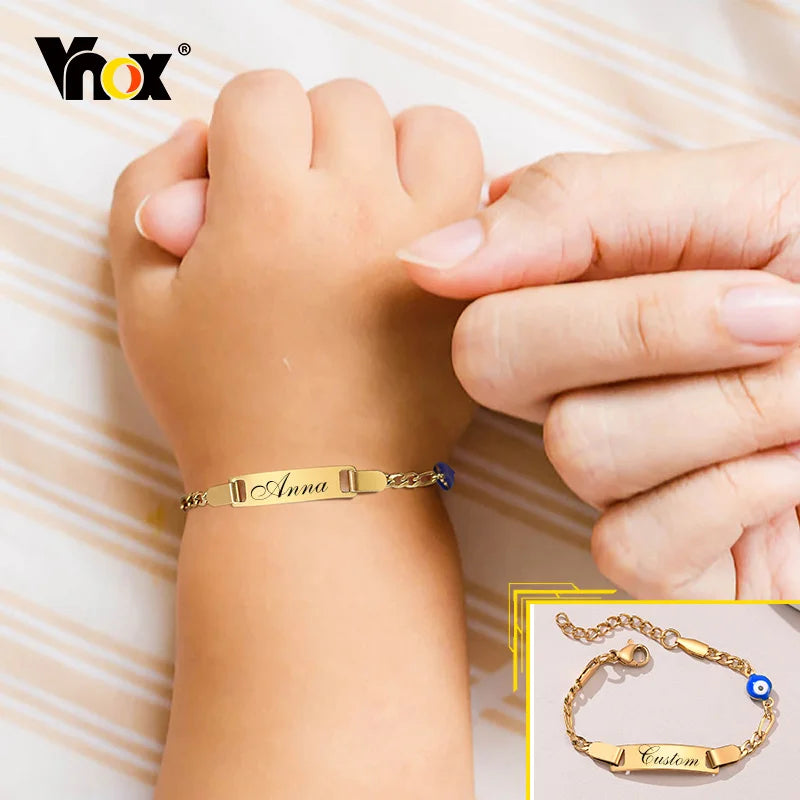 Personalized Mom Dad Son Daughter Baby Bracelet - Engraved Stainless Steel Jewelry, Adjustable Gift for Baptism & Love