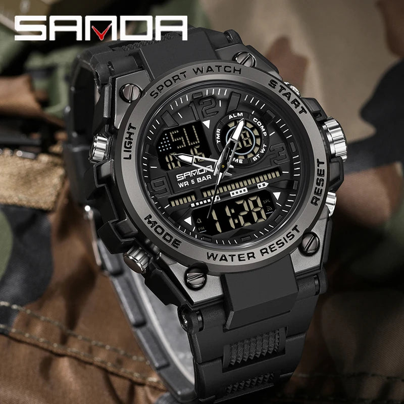 Men's Digital Sports Watch Dual Display Waterproof Quartz Military Watch