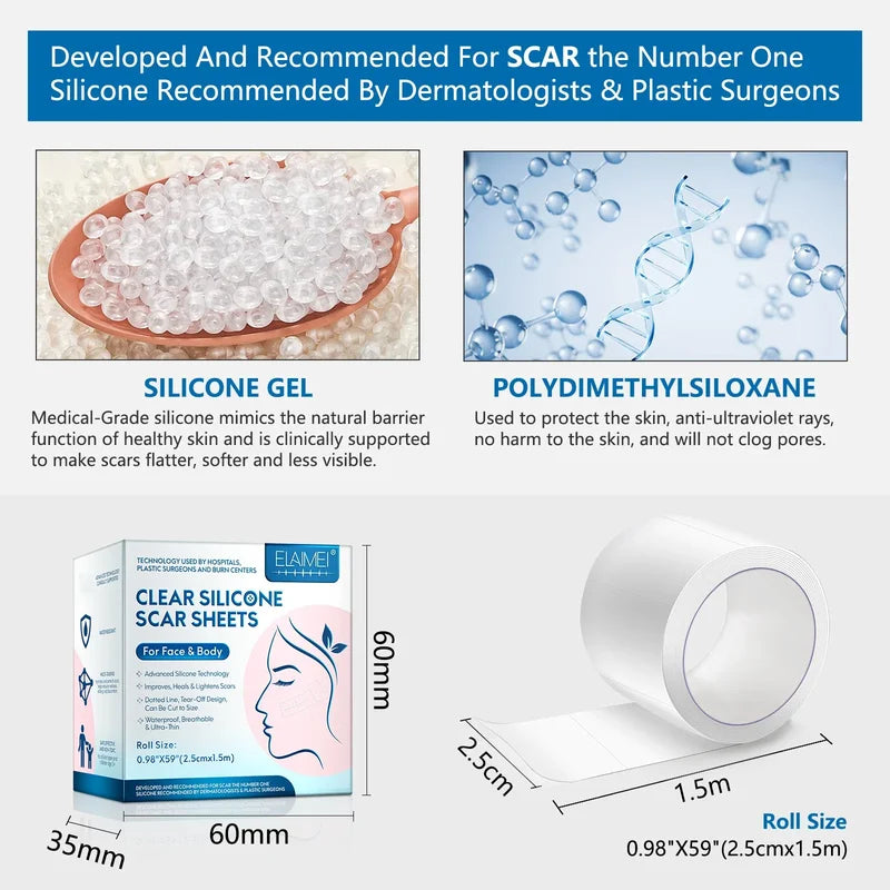 1/2 Roll Invisible Silicone Scar Sheets Self-Adhesive Skin Care Tape - Reusable