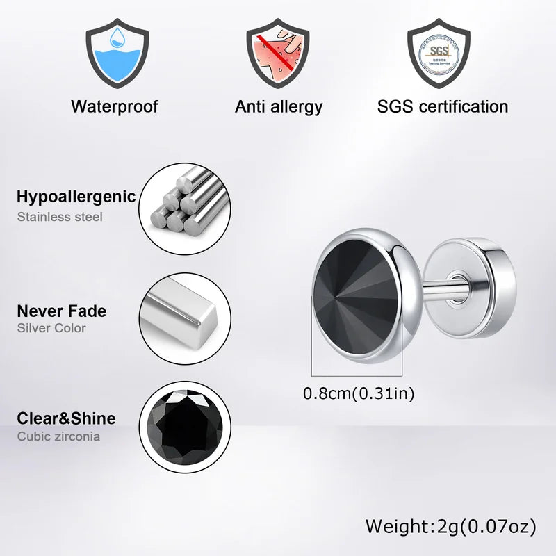 Multi-Faced Zircon Stone Earrings for Men - Screw Back Barbell Jewelry