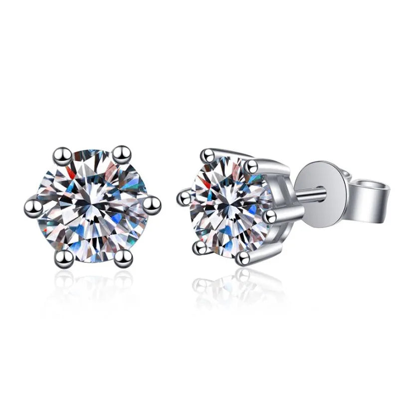 Sterling Silver Moissanite Stud Earrings with 18K White Gold Plating - Women’s Jewelry