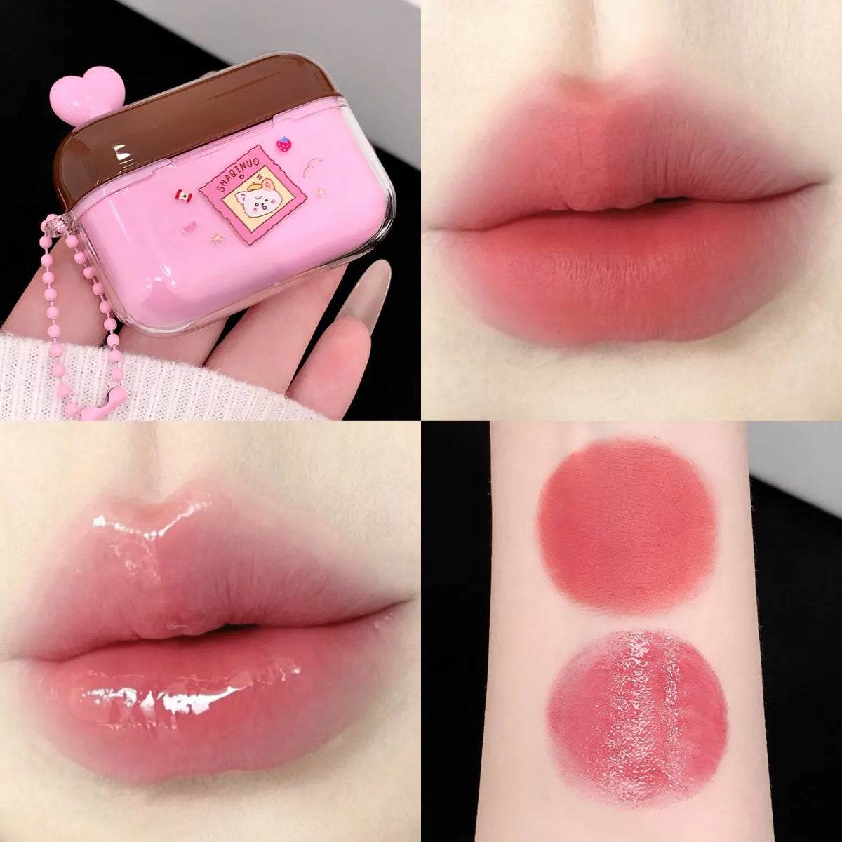 Water Gloss Velvet Matte Lip Glaze Set - Long-Lasting Mirror Finish with Lip Brush