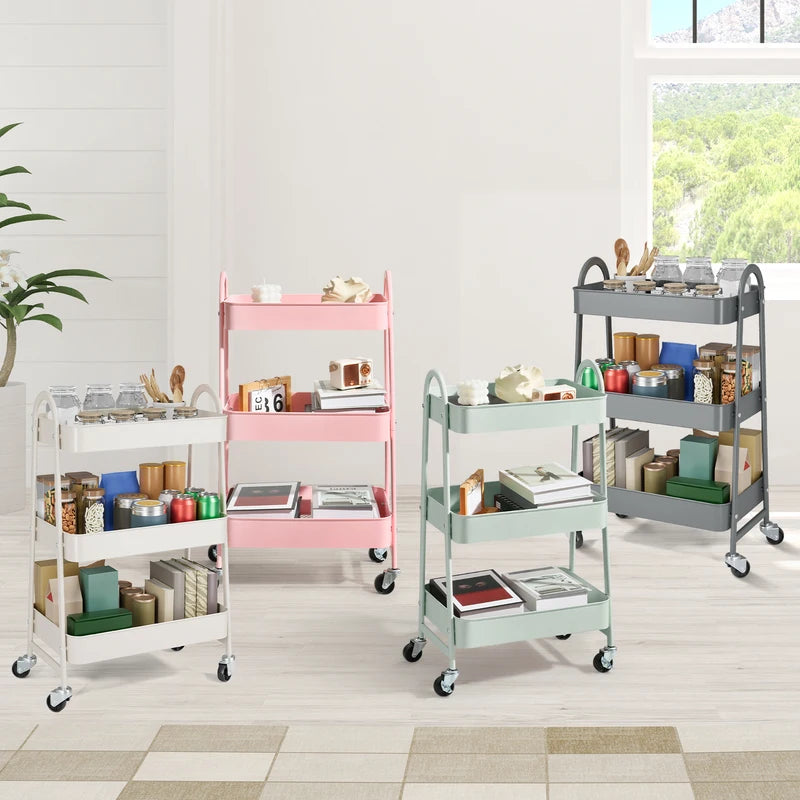 3-Tier Metal Storage Cart with Lockable Wheels - Mobile Utility Organizer for Kitchen, Home & Office
