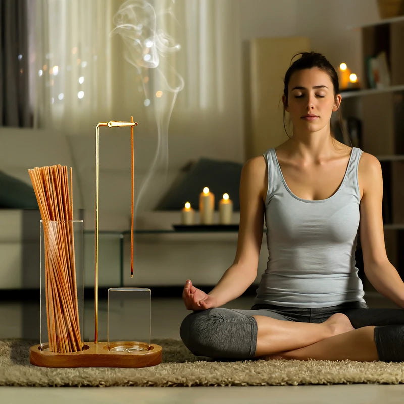 2-in-1 Glass Incense Holder for Sticks with Ash Catcher and Organizer