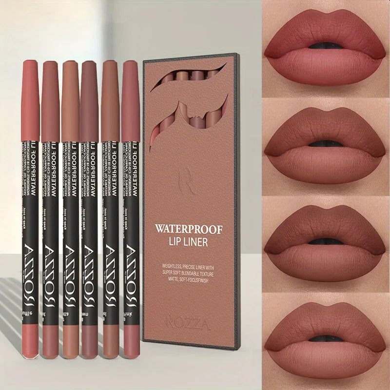 6-Piece Lip Liner Set Nude Brown Collection Velvet Matte Waterproof Long Lasting