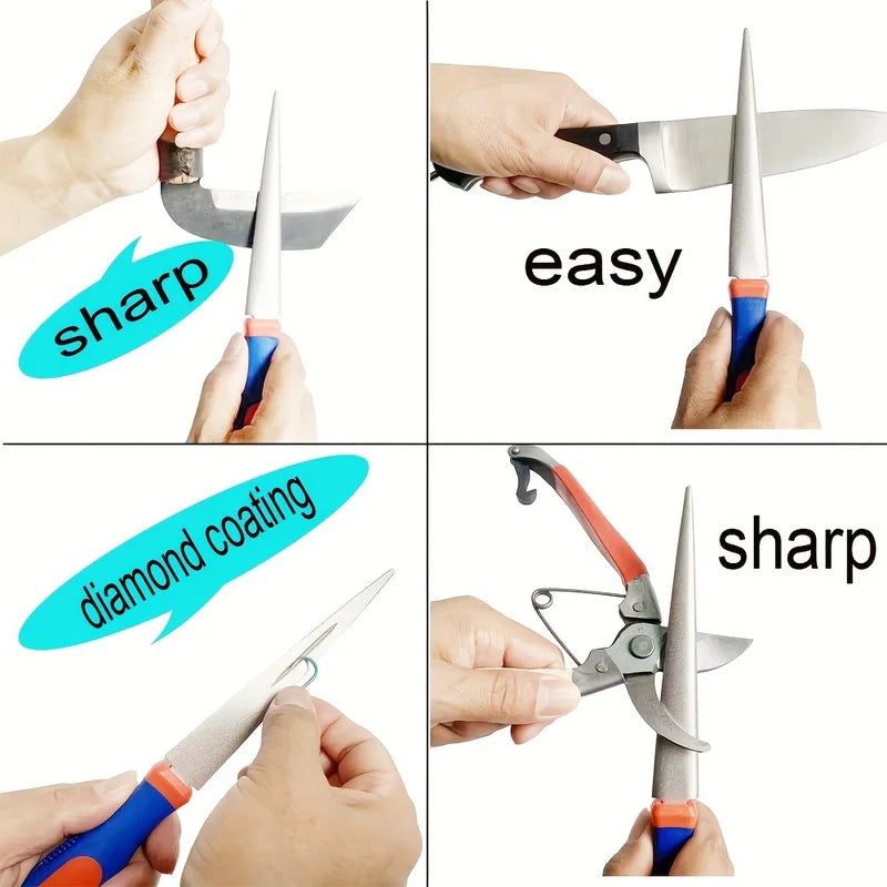 Diamond Sharpener Stone Double-Sided Flat & Curved Design Easy Grip Handle