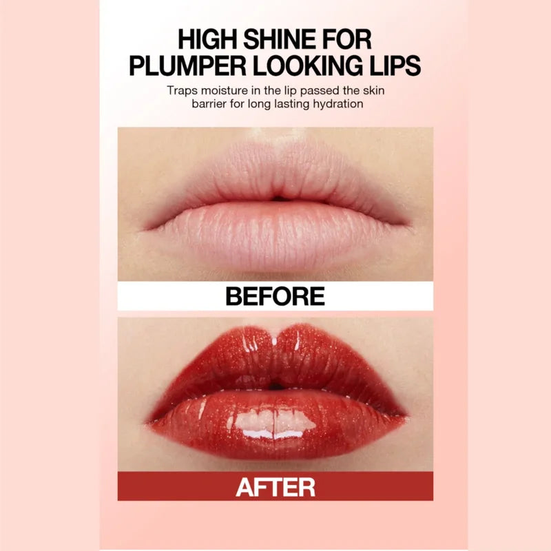 Hydrating Lip Gloss with Hyaluronic Acid and Glitter - Long Lasting Shine, Non-Stick, Natural Nude Finish