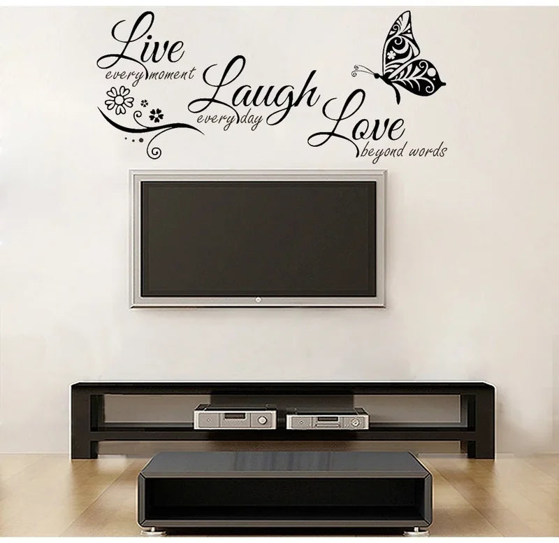 Live Laugh Love Butterfly Flower Wall Decals - Modern Quotes Vinyl Sticker for Home Decor