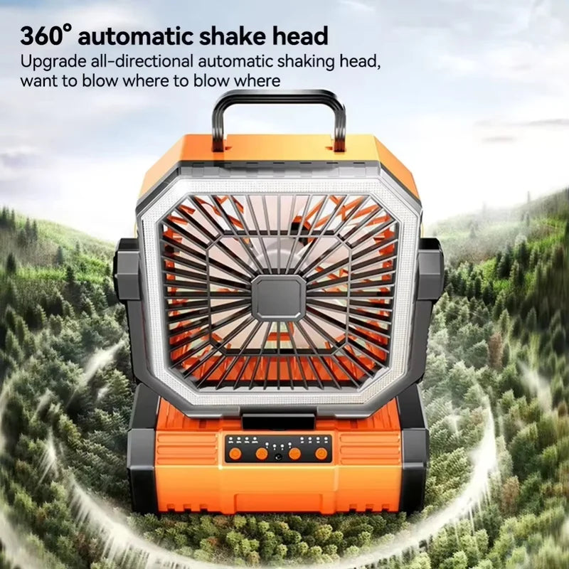 Portable 20000mAh Camping Fan with LED Light and USB Power Bank - Outdoor Tent Fan with 270° Adjustable Wind Speeds and Timer