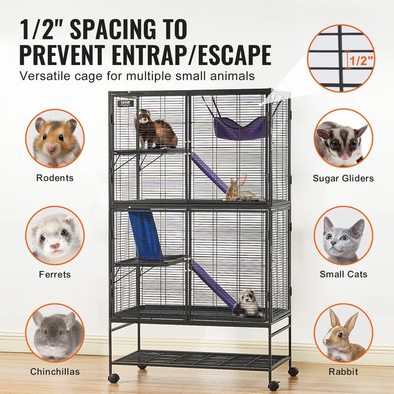 Large 4-Tier Metal Ferret Cage with Wheels & Multiple Platforms for Small Animals