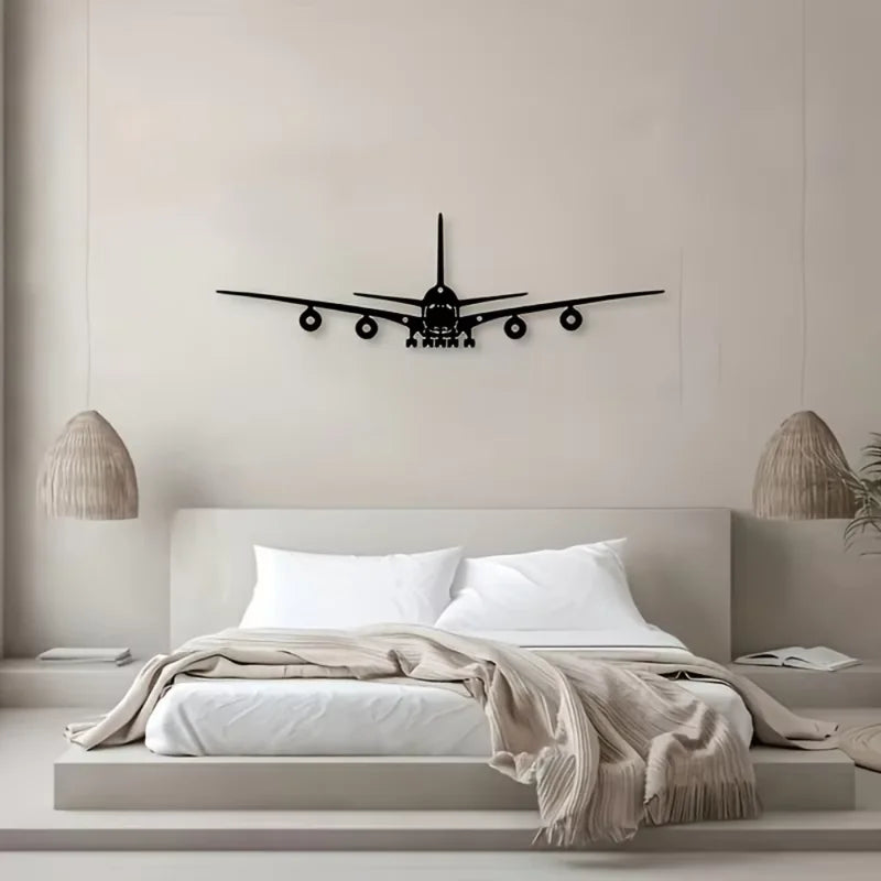 Iron Wall Art Sculpture - Rustic Metal Airplane Wall Decor for Home & Office