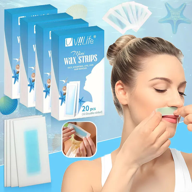 Facial and Body Hair Removal Wax Strips - 20/40Pcs for Face, Chin, Upper Lip, Eyebrows, Beard