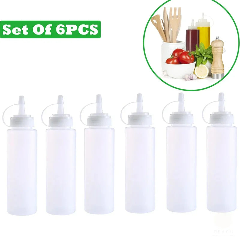 6-Pack 240ml Leak-Proof Condiment Bottles for Ketchup Mustard Oil