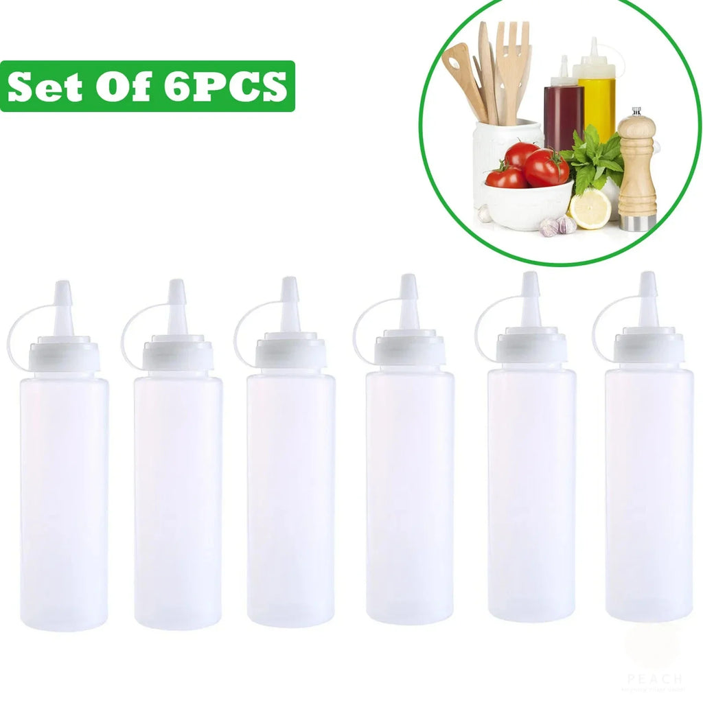 6-Pack 240ml Leak-Proof Condiment Bottles for Ketchup Mustard Oil