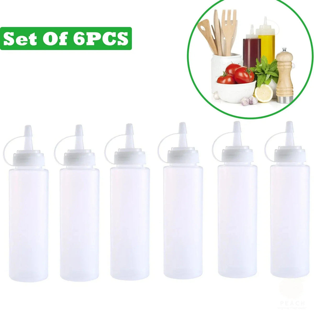 6-Pack 240ml Leak-Proof Condiment Bottles for Ketchup Mustard Oil