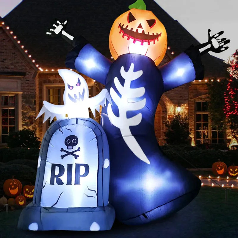 Inflatable Halloween Decor Tombstone Ghost Pumpkin Skull Outdoor Yard Prop Set